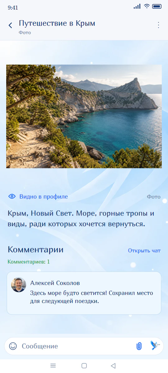 Android: Путешествие в Крым в ПалКонт. Демонстрационный экран с вымышленными данными.